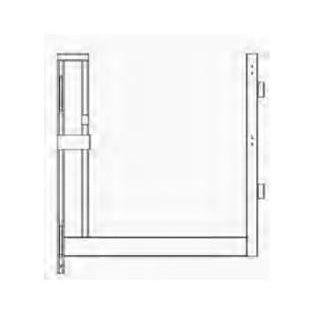 A line drawing of the work platform, highlighting the door gate assemblies.