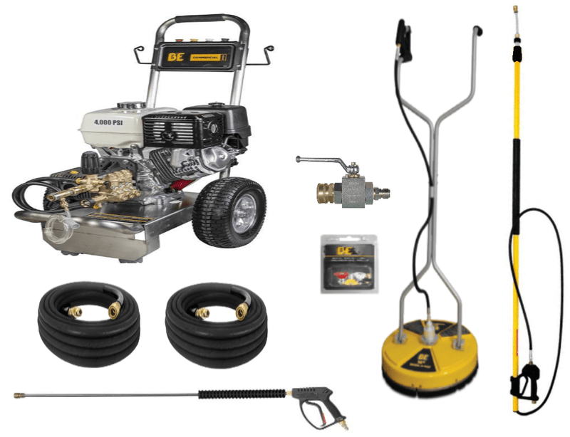 BE Power Equipment Professional 4000 PSI (Gas-Cold Water) Start Your Own Pressure Washing Business Kit w/ Honda GX390 Engine & SS Frame