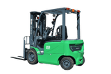 A green and grey EKKO EK20G-LI 4-Wheel Lithium Electric Forklift with a 4500 lbs lifting capacity, highlighting its mast and solid pneumatic tires.