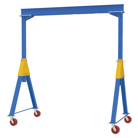 Vestil Steel Knockdown Fixed Gantry Crane with V-Groove Cast Iron Casters 10 Ft. 8000 Lb. Capacity Blue- FHSN-8-10-VG