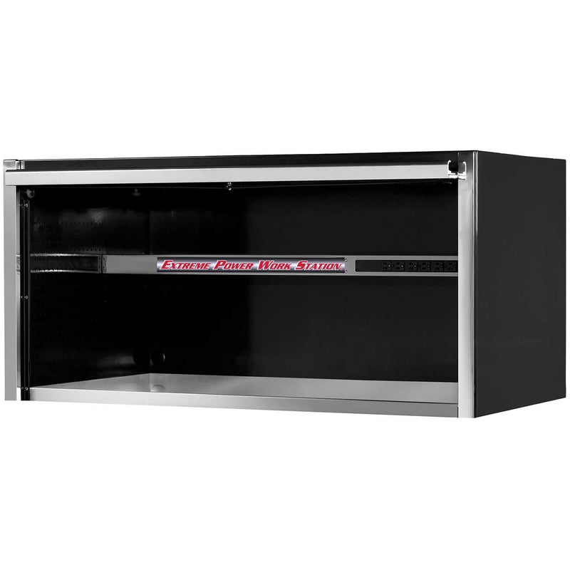 Extreme Tools® EXQ Series 55in W x 30in D Professional Extreme Power Workstation Hutch Black w Chrome Handle