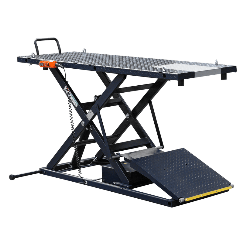 iDEAL Elec-Hydra Motorcycle Lift Bench w/Integrated Motor & Retractable Ramp M-2200IEH-XR