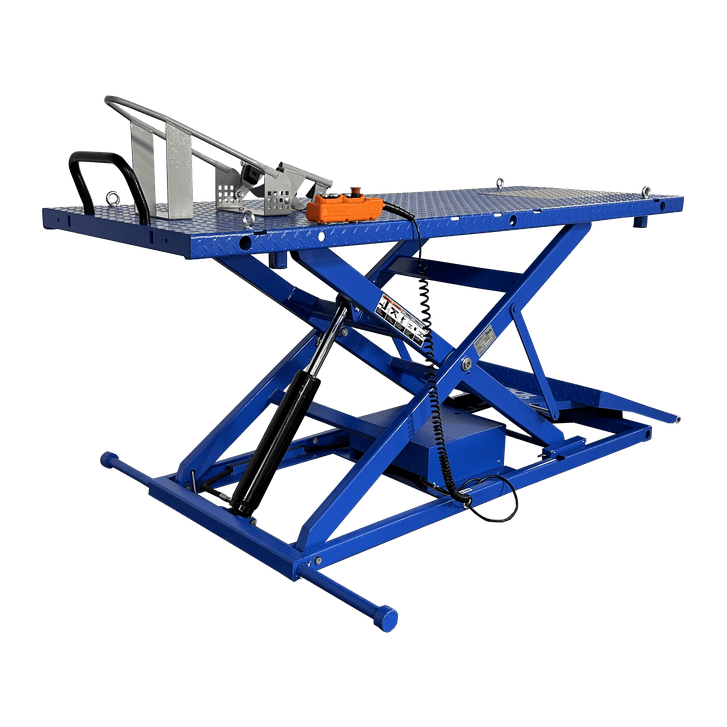 iDEAL Elec-Hydra Motorcycle Lift Bench w/Integrated Motor & Retractable Ramp M-2200IEH-XR