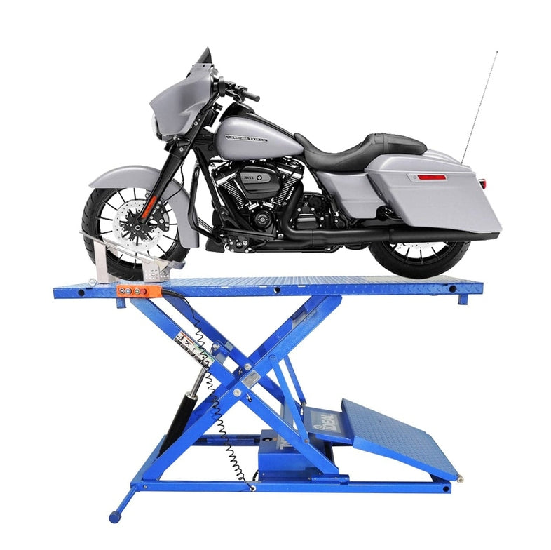 iDEAL Elec-Hydra Motorcycle Lift Bench w/Integrated Motor & Retractable Ramp M-2200IEH-XR