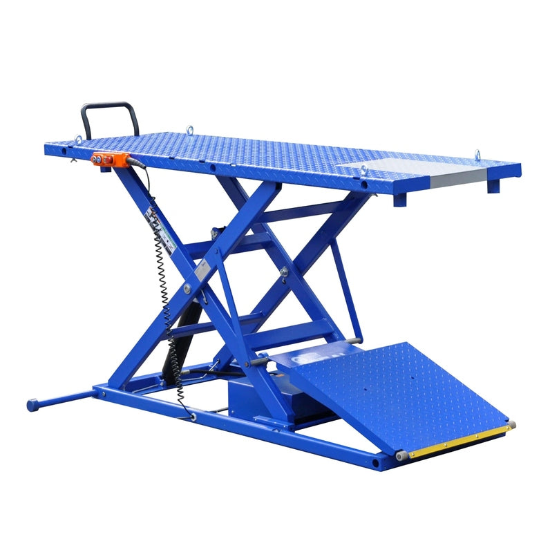 iDEAL Elec-Hydra Motorcycle Lift Bench w/Integrated Motor & Retractable Ramp M-2200IEH-XR