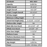 iDEAL MSC-6KLP 6,000 lb Mobile Single Column Lift - Low Profile MSC-6KLP