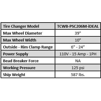 iDEAL Tire Changer & MC Wheel Balancer (Hand Spin) Combo w/ MC Adapter Kit TCWB-PSC206M-iDEAL