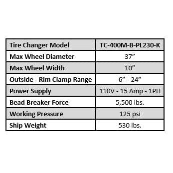 iDEAL Motorcycle / ATV Tire Changer w/ Assist Arm TC-400M-B-PL230-K