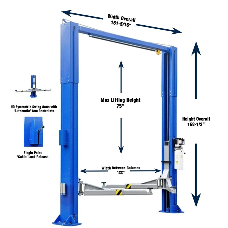 iDEAL TP12KSC-DX 12,000 lb Two Post Lift -- Direct Drive ALI Certified W/PU TP12KSC-DX