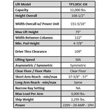 iDEAL TP12KSC-DX 12,000 lb Two Post Lift -- Direct Drive ALI Certified W/PU TP12KSC-DX