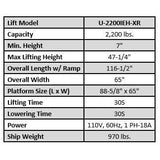 iDEAL Elec-Hydra UTV Lift w/Integrated Motor & Retractable Ramp U-2200IEH-XR