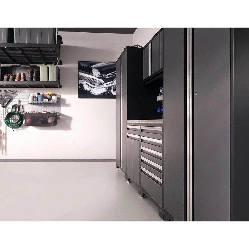 NewAge Pro 3.0 Series 9-Piece Cabinet Set With Wall, Base, Tool Drawer Cabinet, Lockers, Utility Cart and 84 in. Worktop