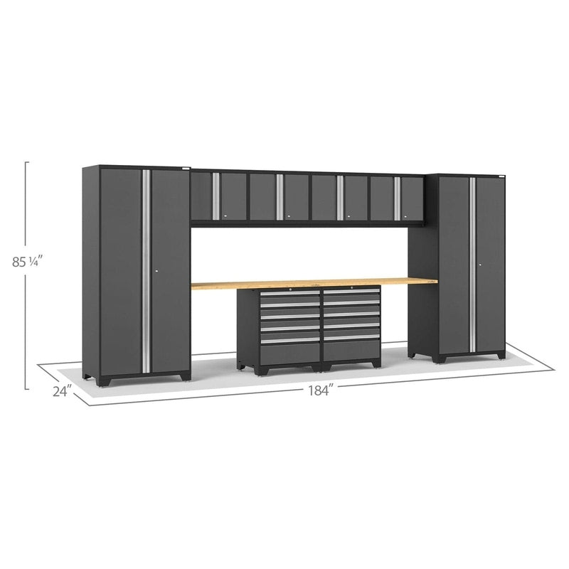 NewAge Pro Series 10 Piece Cabinet Set with Lockers, Wall, Tool Drawer Cabinets, and 56 in. Worktop
