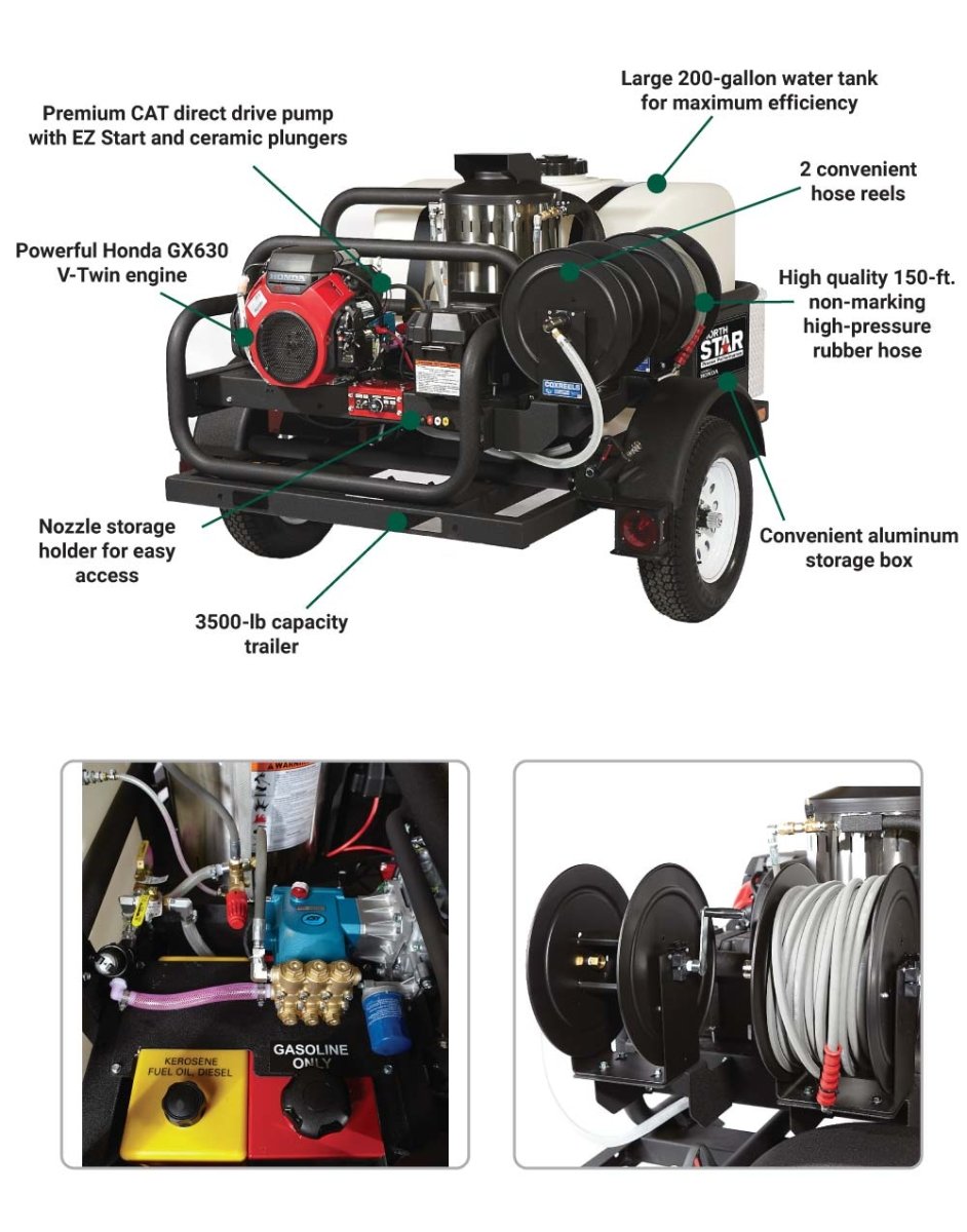 NorthStar Hot Pressure Washer Trailer Mounted 4,000 PSI 4.0 GPM Honda GX690