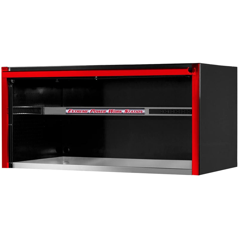 Extreme Tools® EXQ Series 55in W x 30in D Professional Extreme Power Workstation Hutch Black w Red Handle