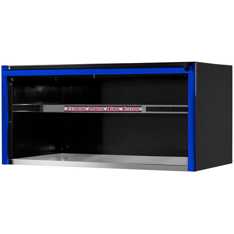 Extreme Tools® EXQ Series 55in W x 30in D Professional Extreme Power Workstation Hutch Black w Blue Handle