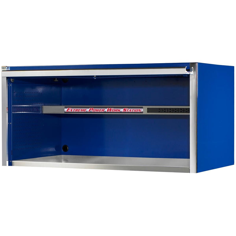 Extreme Tools® EXQ Series 55in W x 30in D Professional Extreme Power Workstation Hutch Blue w Chrome Handle